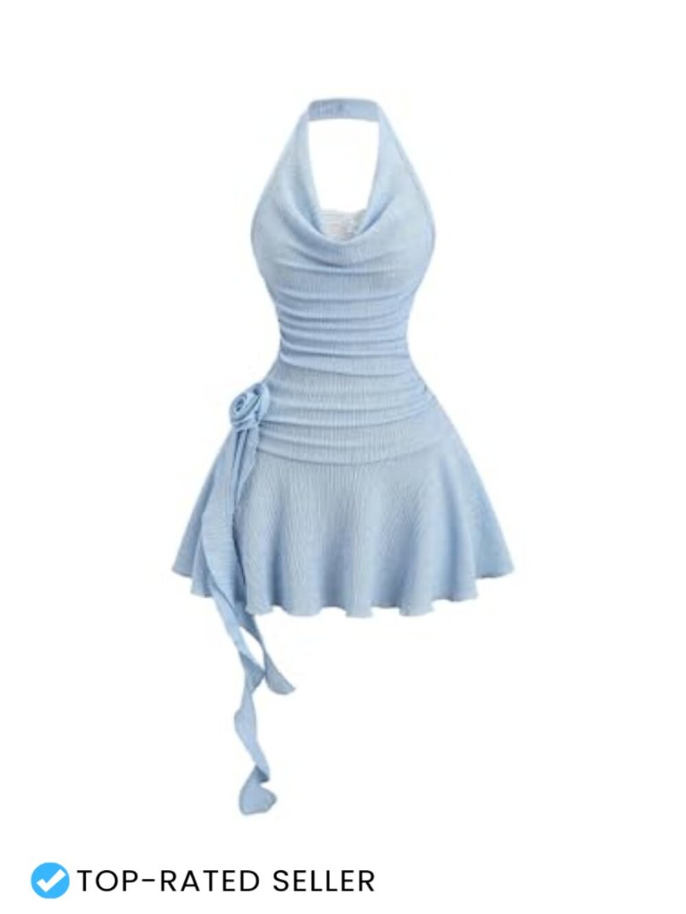 Women's Halter Mini Dress 3D Floral Cowl Neck Draped A-Line